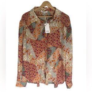 NWT Rose +‎ Olive Women's Multicolor Patchwork XL Button Up Long Sleeve Boho